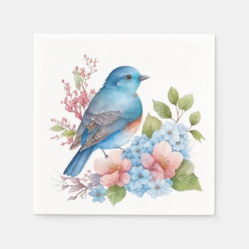 Romantic flowers and blue bird napkins