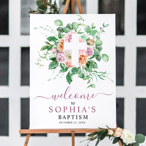 Romantic Flowers Baptism Welcome Sign 