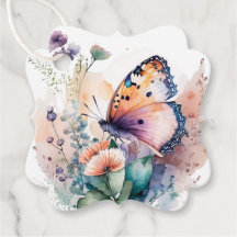 Romantic flowers butterfly thank you favor tags