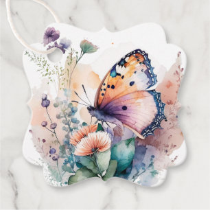 Romantic flowers butterfly thank you favor tags