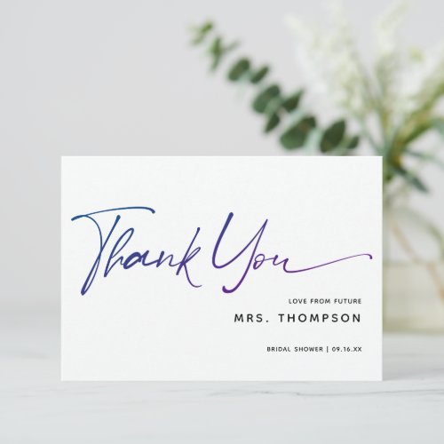 Romantic Flowers Modern Script Bridal Shower Thank You Card