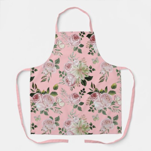 Romantic flowers roses pink white garden apron