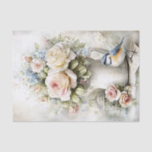 Romantic Flowers, Vintage Bird Decoupage