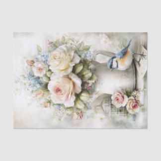 Romantic Flowers, Vintage Bird Decoupage Tissue Paper