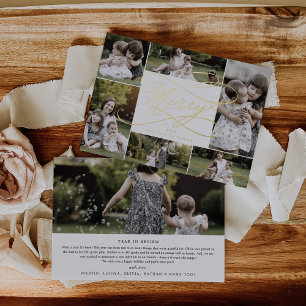 Romantic Foil Merry Christmas 7 Photo Collage Foil Holiday Card