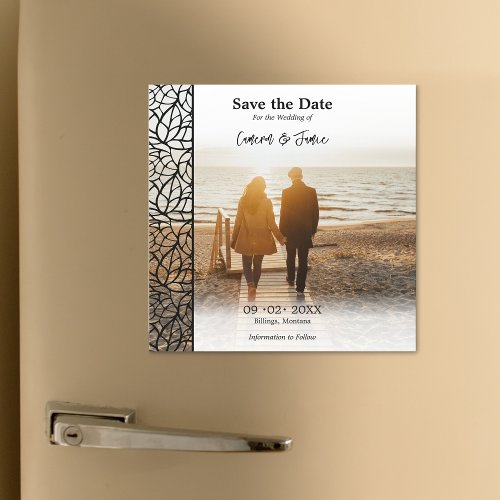 Romantic Foliage Border Your Photo Save the Date Magnetic Invitation