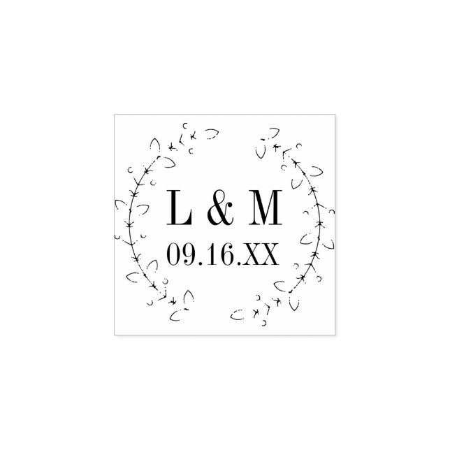 Romantic Foliage Wreath Wedding Personalized Rubber Stamp (Imprint)