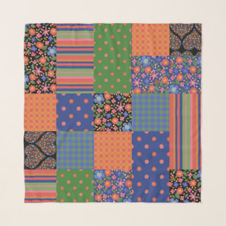 Romantic Folk Art Style Floral Faux Patchwork Scarf