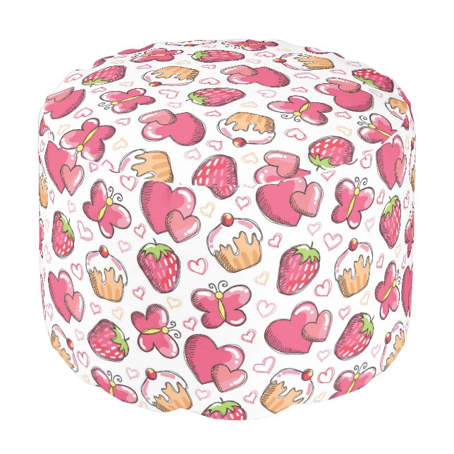 romantic food pattern pouf (Angled Front)