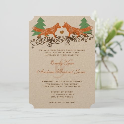 Vintage Foxes Wedding Invitation