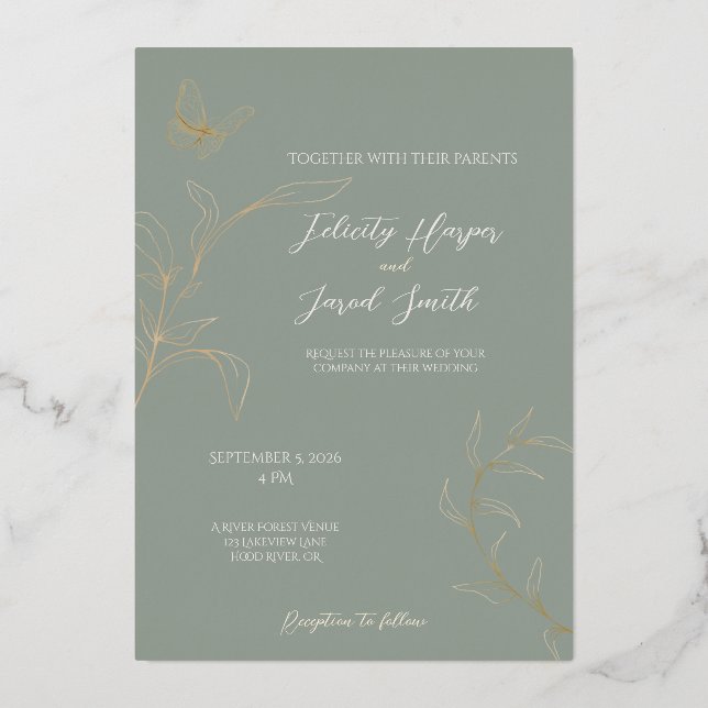 Romantic Forest Wedding Invitation-  Foil Invitation (Front)