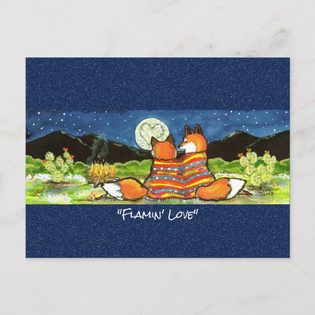Romantic Fox Couple Whimsical Watercolor Postcard (Front)