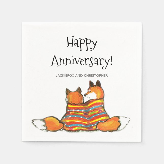 Romantic Fox Foxes Personalized Custom Anniversary Napkins (Front)