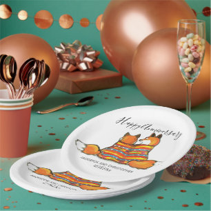 Romantic Fox Foxes Personalized Custom Anniversary Paper Plates