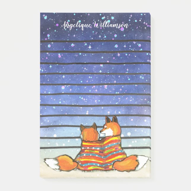 Romantic Fox Foxes Starry Night Personalized Post-it Notes (Front)