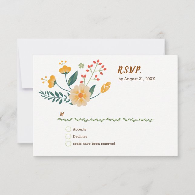 Romantic Foxes and Rustic Floral Foliage RSVP Card (Front)