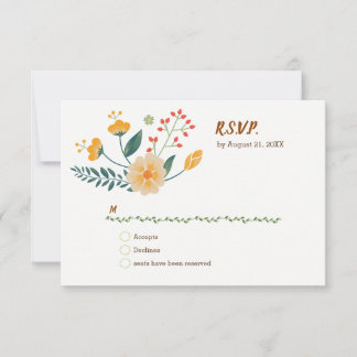 Romantic Foxes and Rustic Floral Foliage RSVP Card