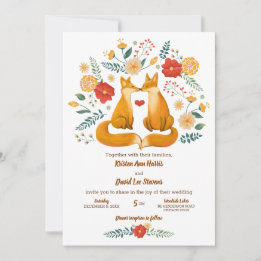 Romantic Foxes and Rustic Floral Foliage Wedding Invitation