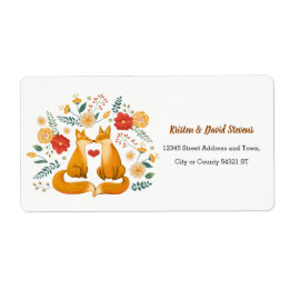 Romantic Foxes and Rustic Floral Foliage Wedding Label