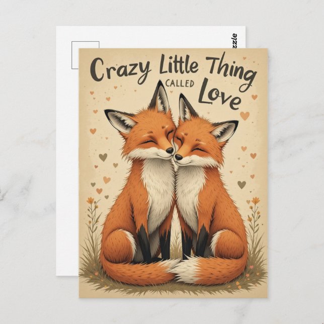 Romantic Foxes in Love Illustration Postcard (Front/Back)