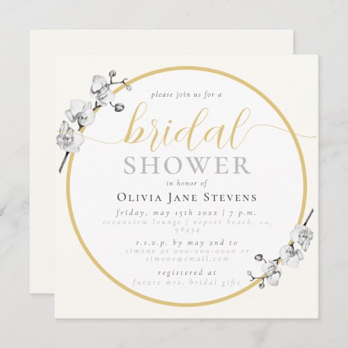 Romantic Frame Black White Orchids Bridal Shower Invitation