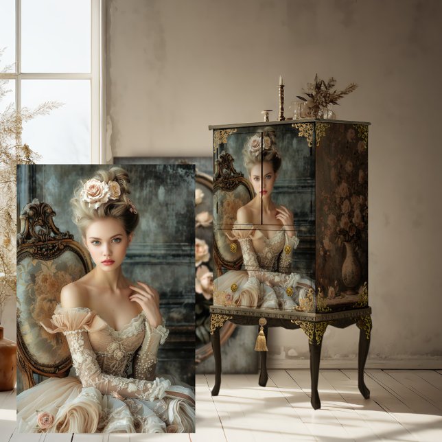 Romantic French Beauty, Portrait Decoupage Tissue Paper (Romantic French Beautiful Woman Sitting, Portrait Art, Digital, Decoupage Tissue Paper)