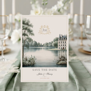 Romantic French Château Monogram Wedding Save The Date