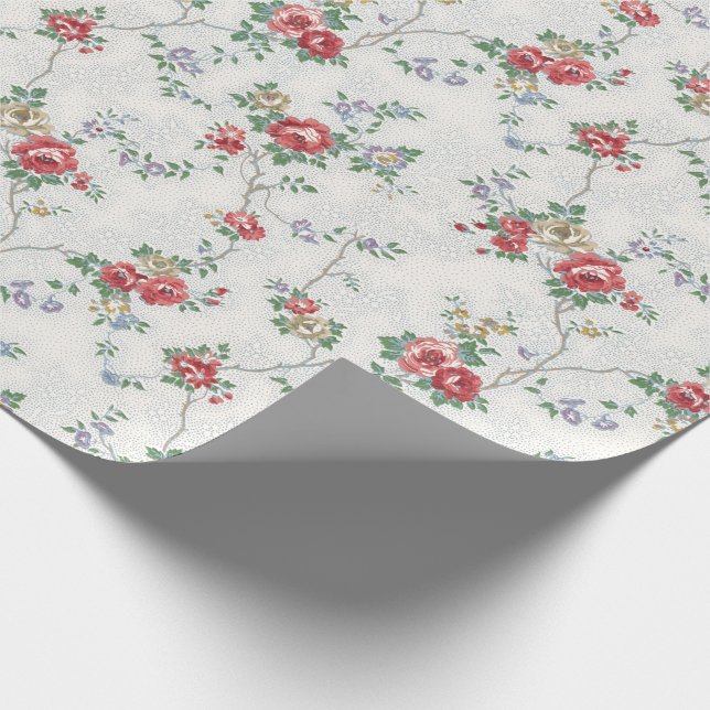 Romantic French Coral Roses Wrapping Paper (Corner)