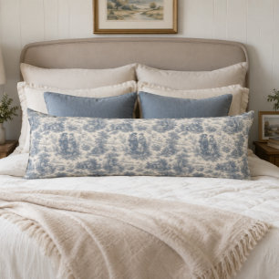 Romantic French Countryside Toile in Dusty Blue Body Pillow