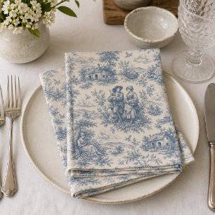 Romantic French Countryside Toile in Dusty Blue Cloth Napkin