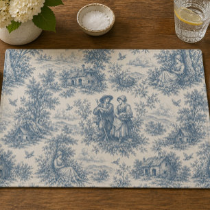 Romantic French Countryside Toile in Dusty Blue Cloth Placemat