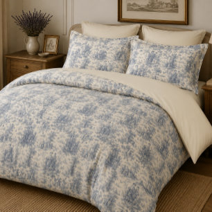 Romantic French Countryside Toile in Dusty Blue Duvet Cover