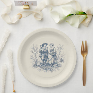 Romantic French Countryside Toile in Dusty Blue Paper Plates