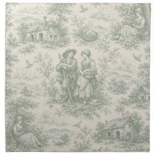 Romantic French Countryside Toile in Sage Green Cloth Napkin