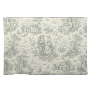 Romantic French Countryside Toile in Sage Green Cloth Placemat