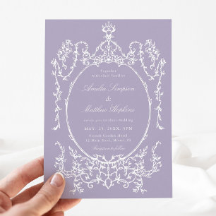 Romantic French Frame Purple Wedding Invitation