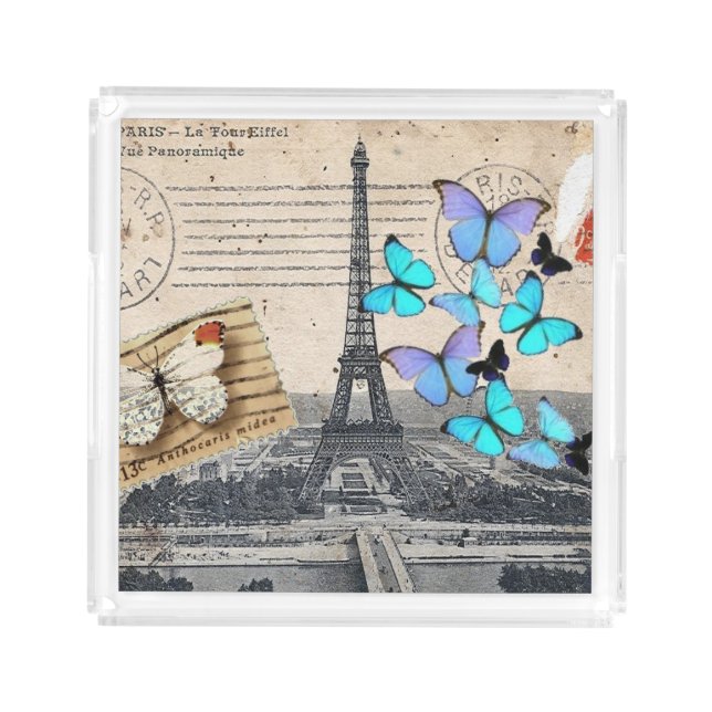 romantic french france travel paris eiffel tower acrylic tray (Front)