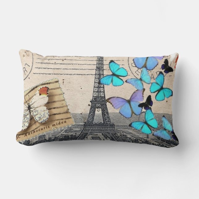 romantic french france travel paris eiffel tower lumbar pillow (Front)