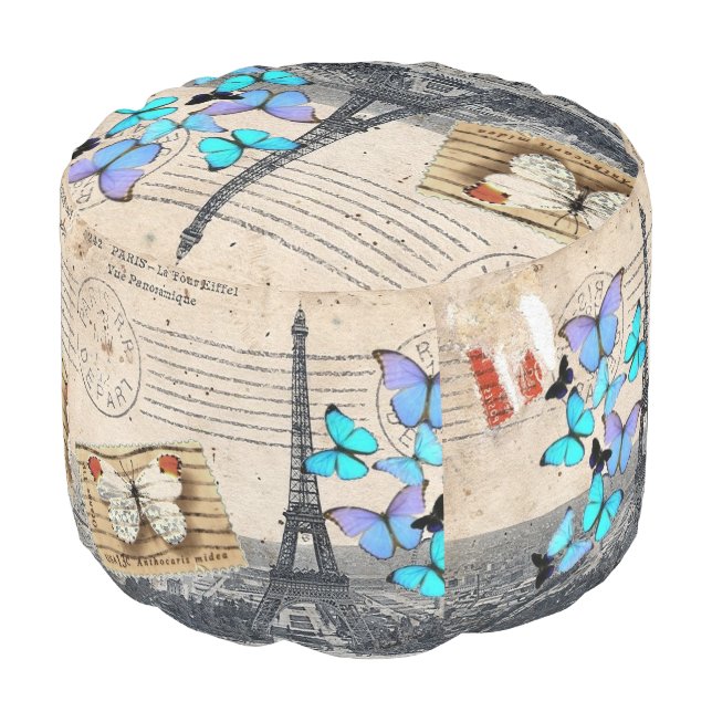 romantic french france travel paris eiffel tower pouf (Angled Front)