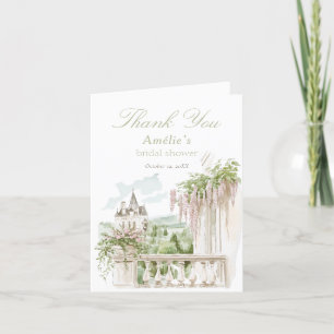 Romantic French Garden Chateau Bridal Shower Letterpress Thank You Card