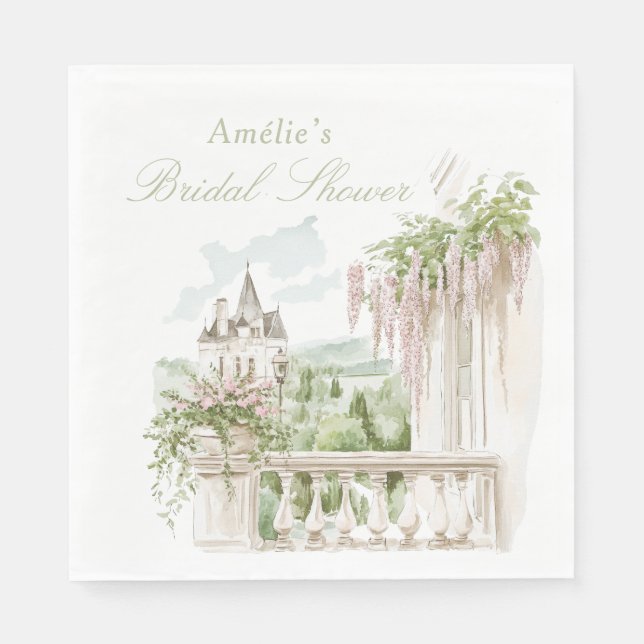 Romantic French Garden Chateau Bridal Shower  Napkins (Front)