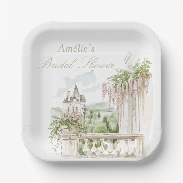 Romantic French Garden Chateau Bridal Shower  Paper Plates (Front)