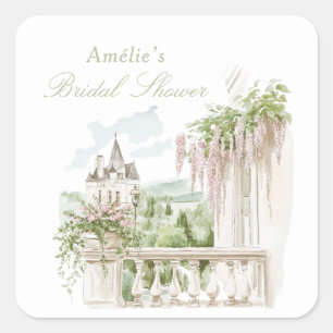 Romantic French Garden Chateau Bridal Shower  Square Sticker
