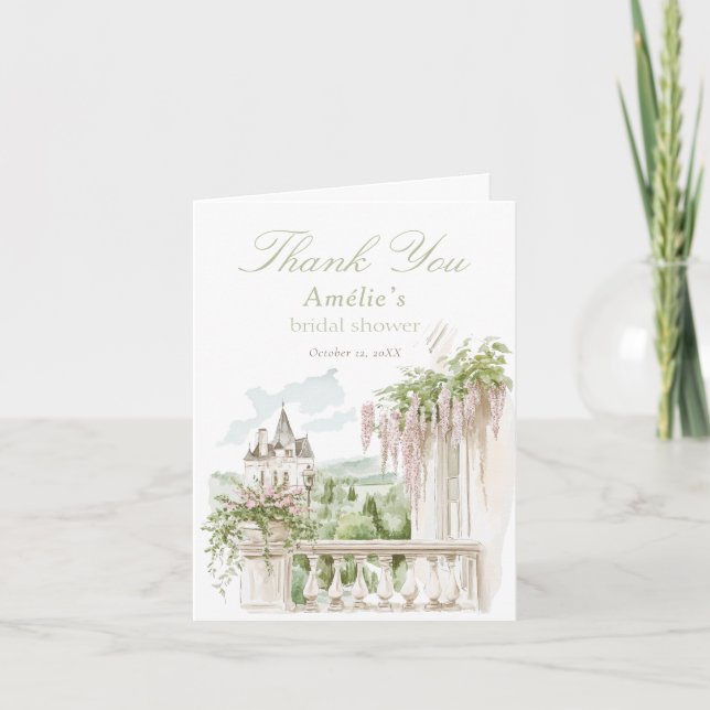 Romantic French Garden Chateau Bridal Shower  Thank You Card (Front)