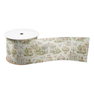 Romantic French Garden Wedding Watercolor Pattern Satin Ribbon