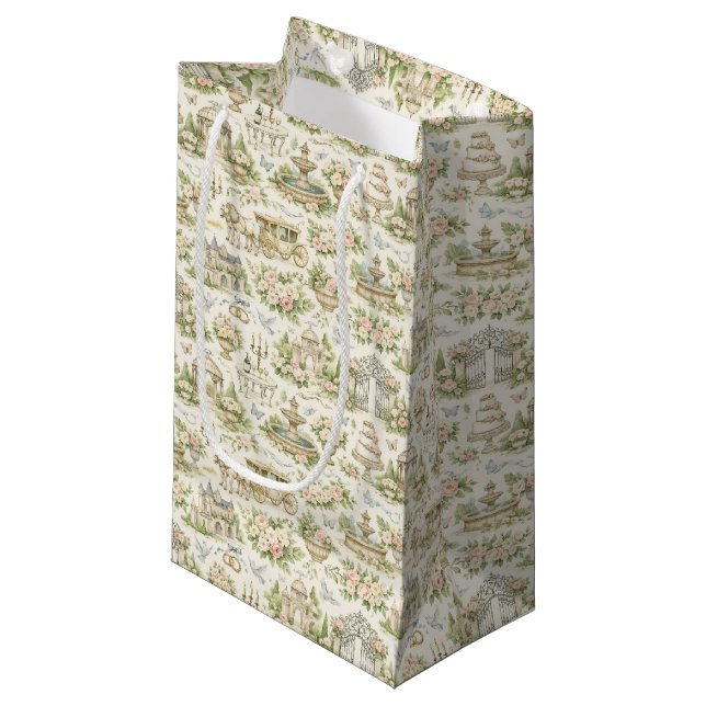 Romantic French Garden Wedding Watercolor Pattern Small Gift Bag (Front Angled)