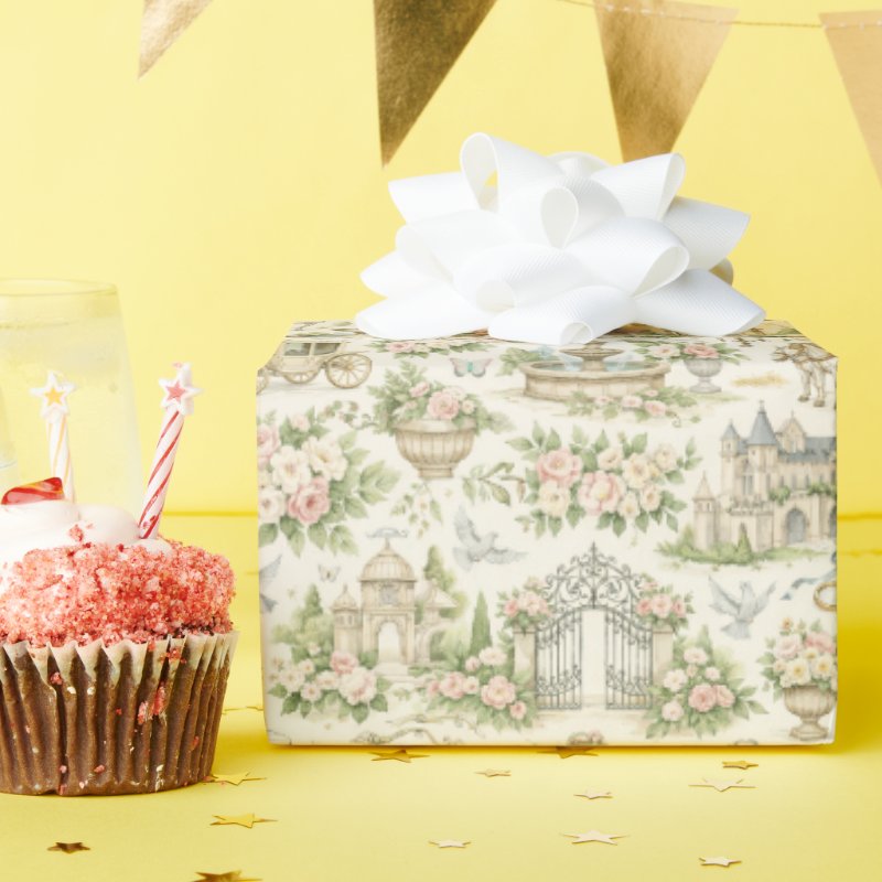 Romantic French Garden Wedding Watercolor Pattern Wrapping Paper