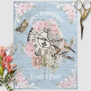 Romantic French grunge blue floral Ephemera Chic Tissue Paper