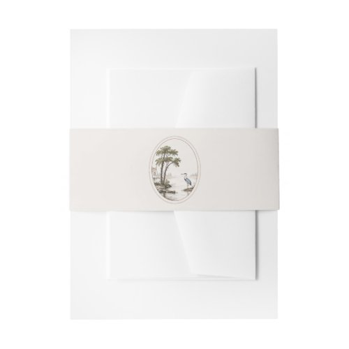 Romantic French Heron Oval Frame Wedding Invitation Belly Band
