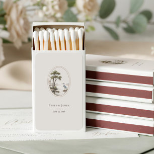 Romantic French Heron Oval Frame Wedding Matchboxes